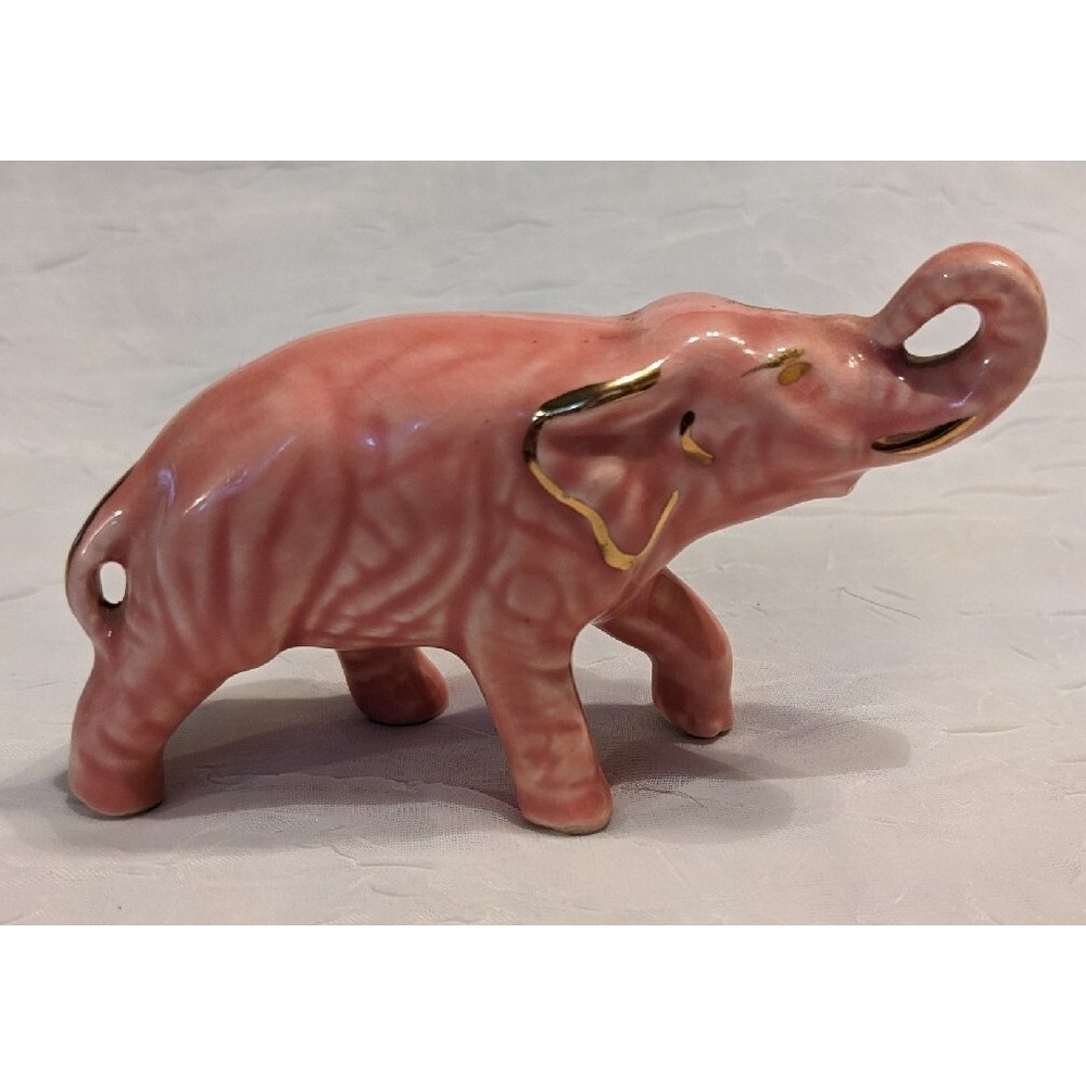 4 Elephants Figurines Trunk Up Moriage Ceramic Japan Resin Pink Gold Vtg Trinket - Picture 15 of 16